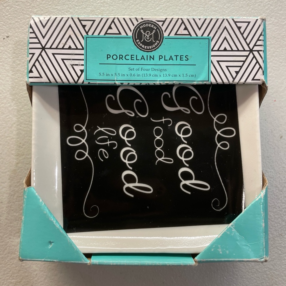 NEW Walgreen Modern Expressions 5 1/2" Porcelain Square Plates - Set of 4